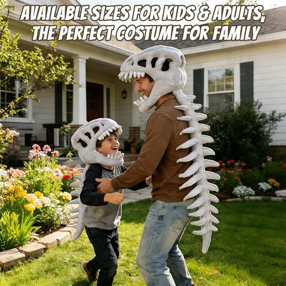 Cartoon Skeleton Dinosaur Plush Hat – Halloween Costume for Kids