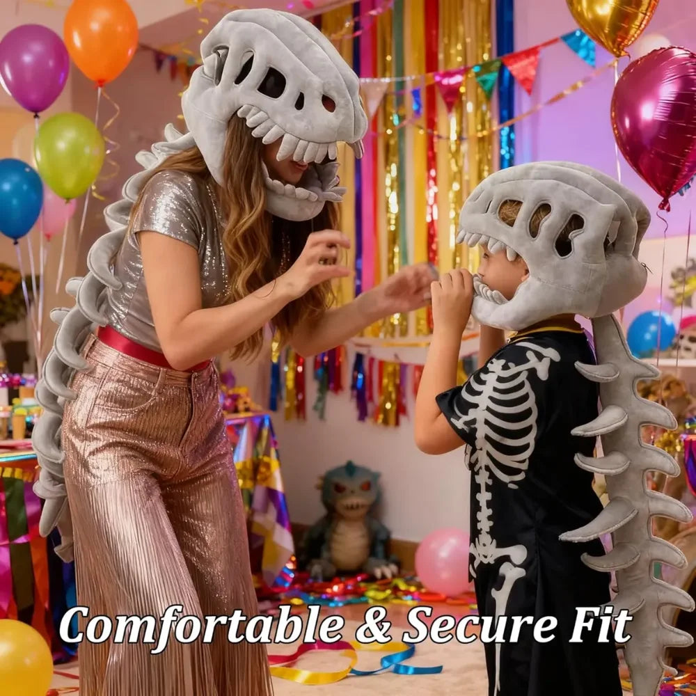 Cartoon Skeleton Dinosaur Plush Hat – Halloween Costume for Kids