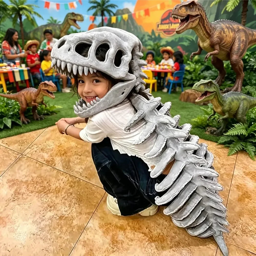 Cartoon Skeleton Dinosaur Plush Hat – Halloween Costume for Kids