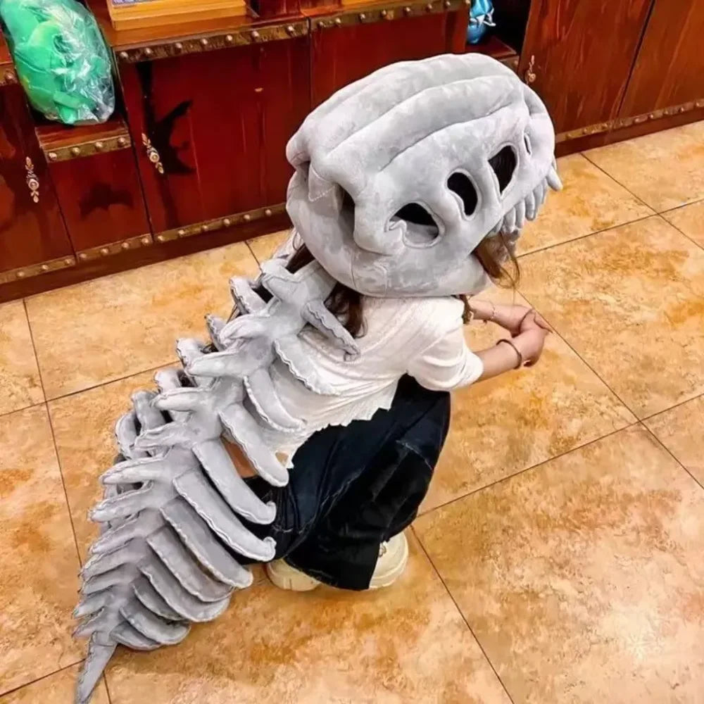 Cartoon Skeleton Dinosaur Plush Hat – Halloween Costume for Kids